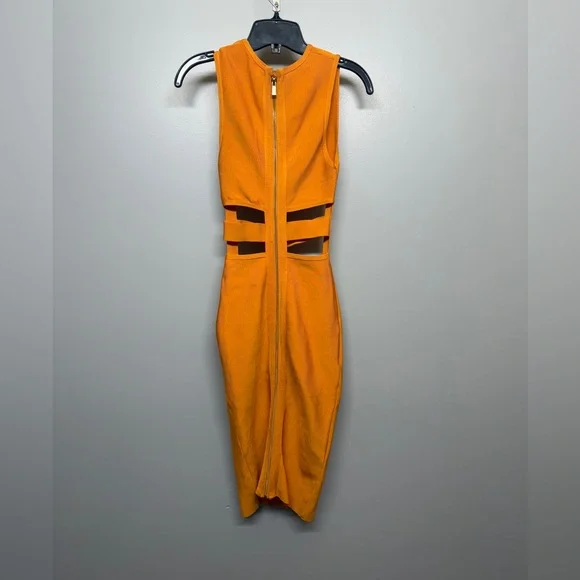 House of CB Orange Midi Stretch Cut out Strappy Dress SIZE XS - Picture 4 of 4